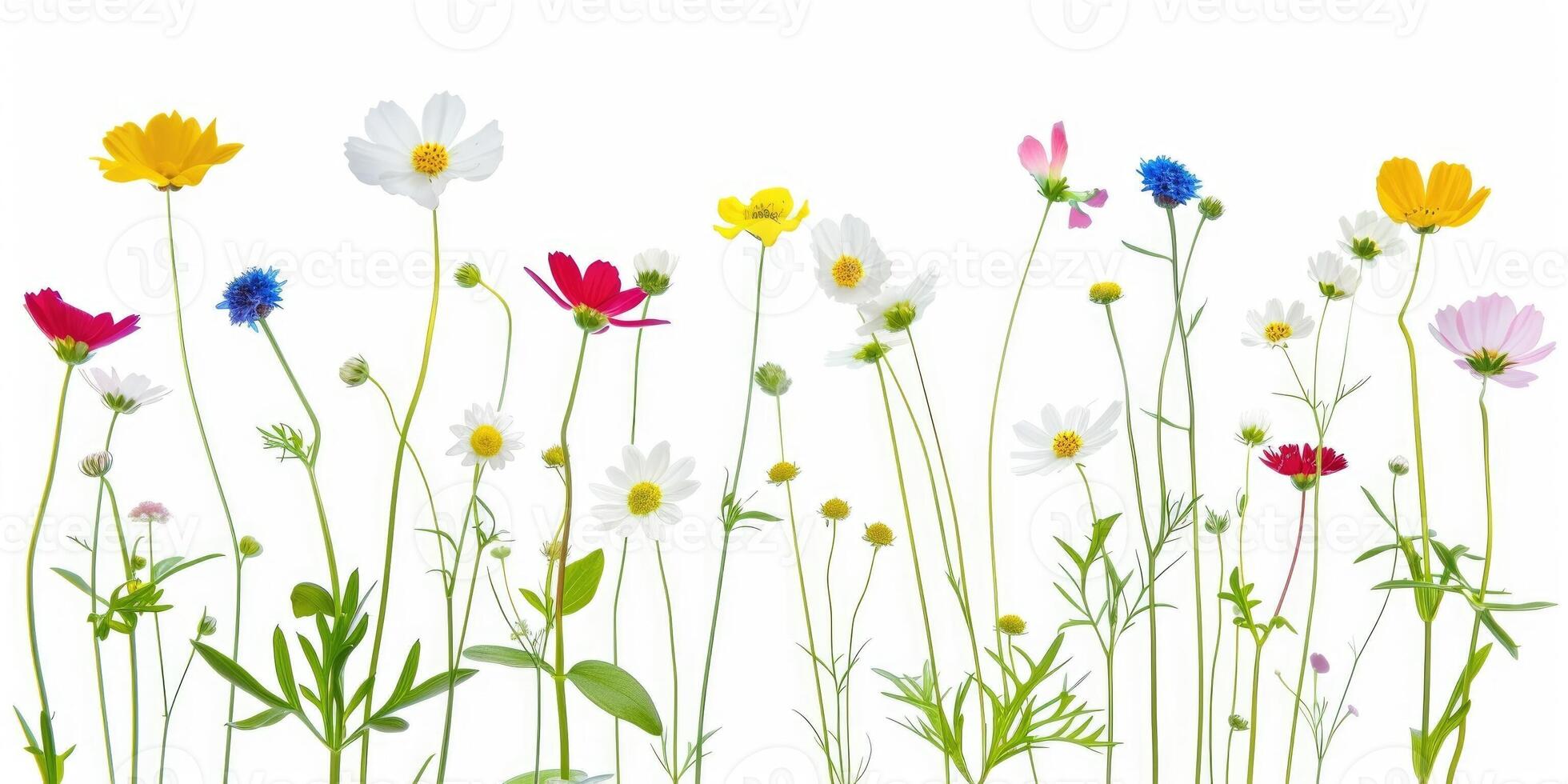 wilde bloemen decoratie bloemen flatlay Aan wit achtergrond foto
