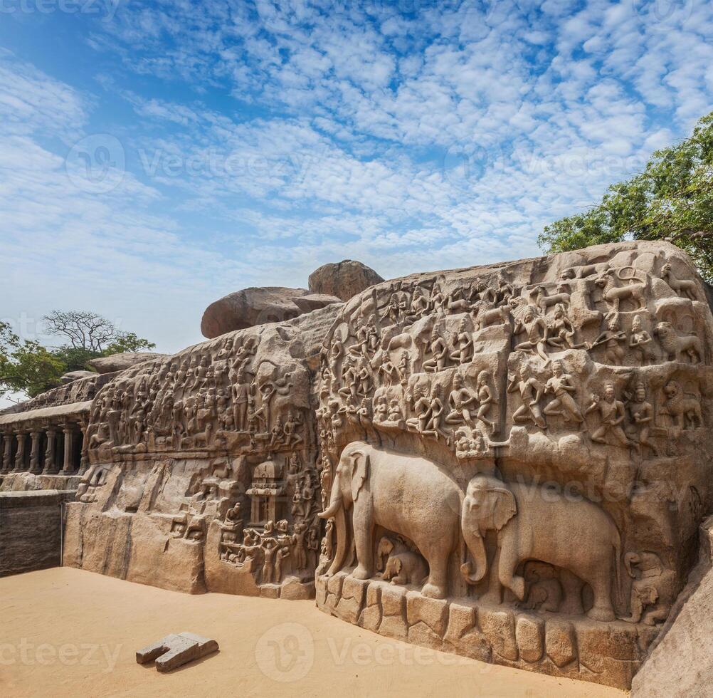 afdaling van de ganges en arjuna's boetedoening, mahabalipuram, tamil foto