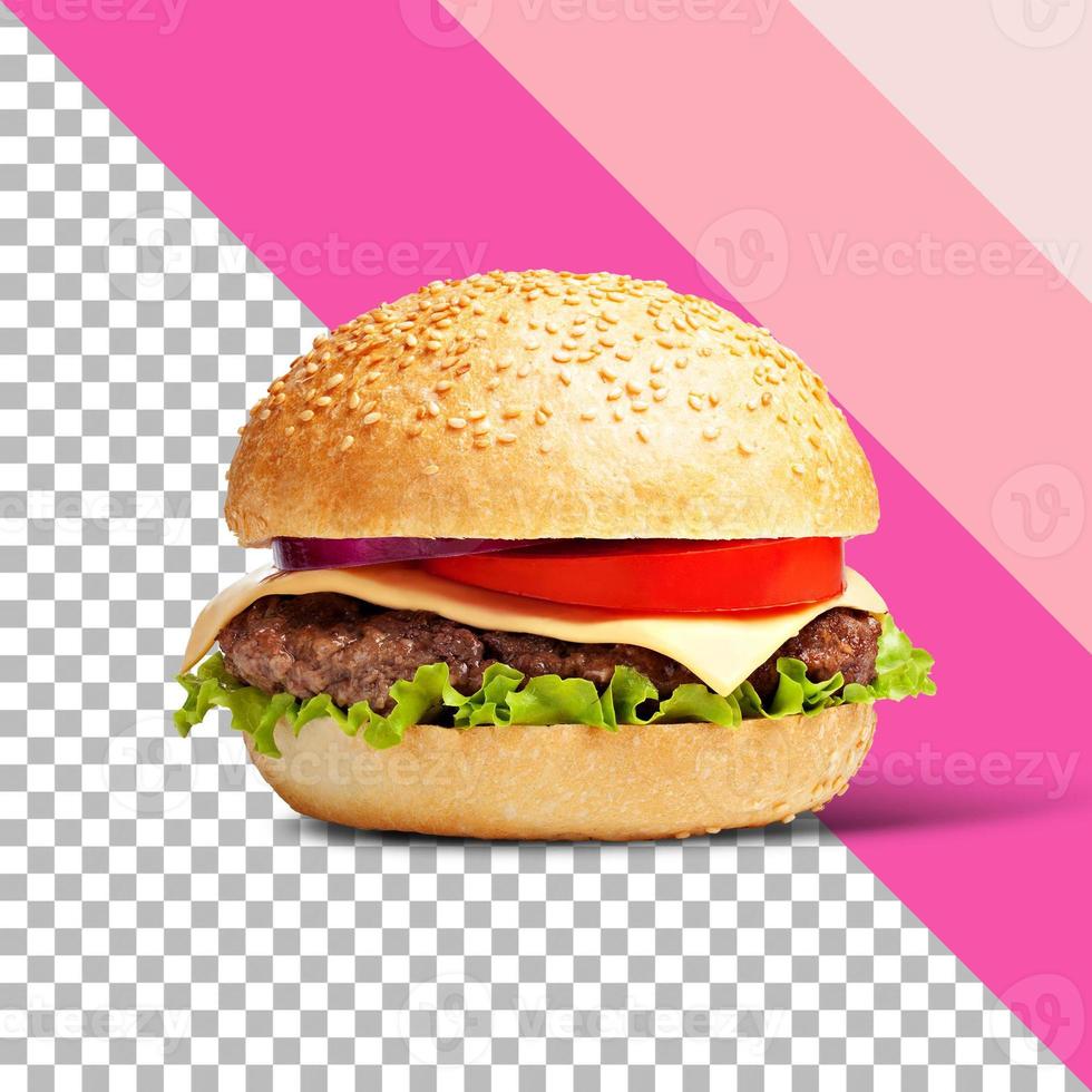 verse smakelijke hamburger geïsoleerd op transparante achtergrond. foto