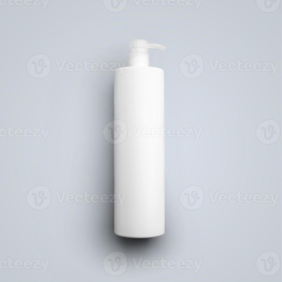 3D-rendering lege witte cosmetische plastic fles met dispenser pomp geïsoleerd op een grijze achtergrond. geschikt voor uw mockup-ontwerp. foto