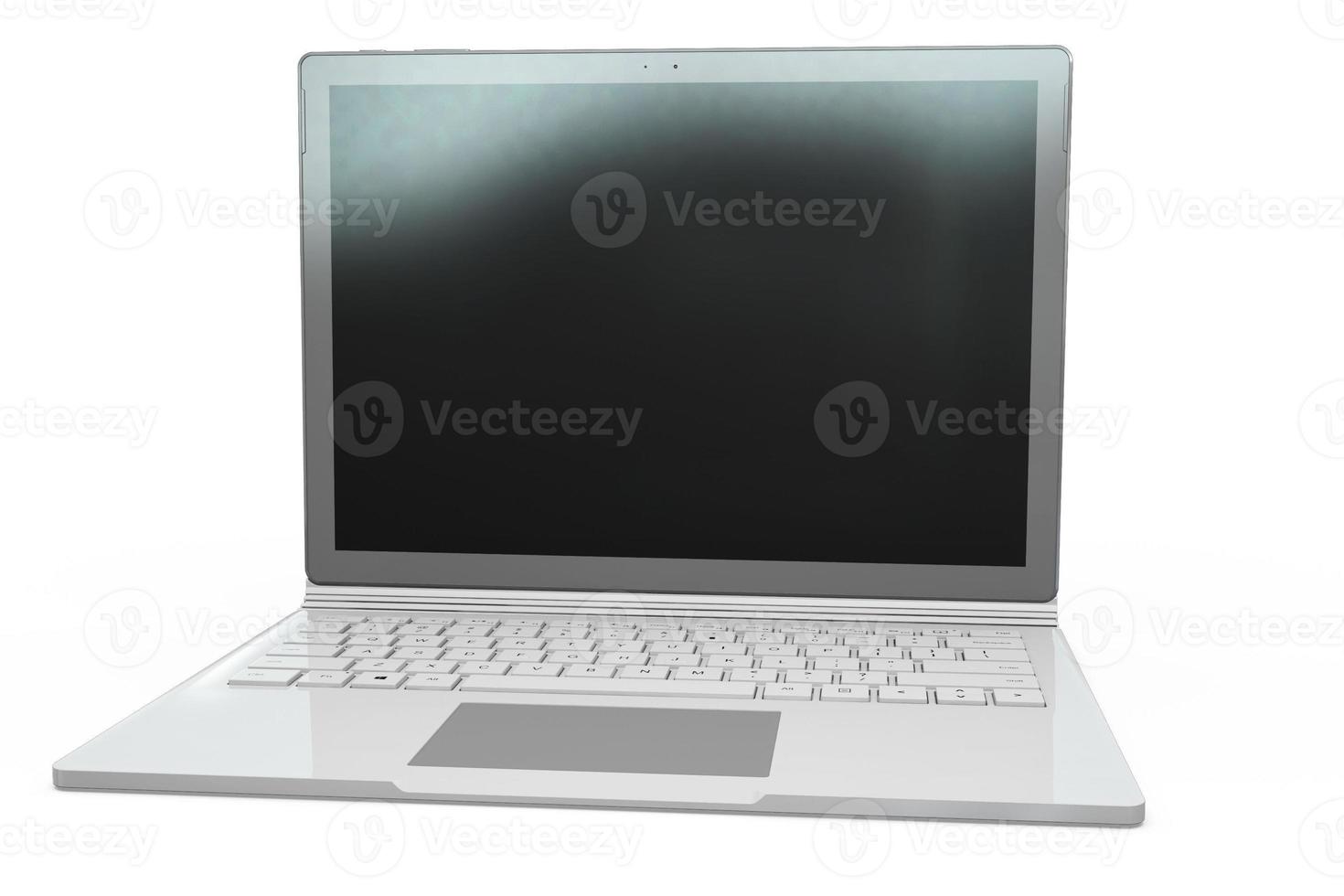 3D-weergave van laptop notebook mock up met witte achtergrond. technologiegadget voor hipster achtergrondconcept. hoge resolutie foto