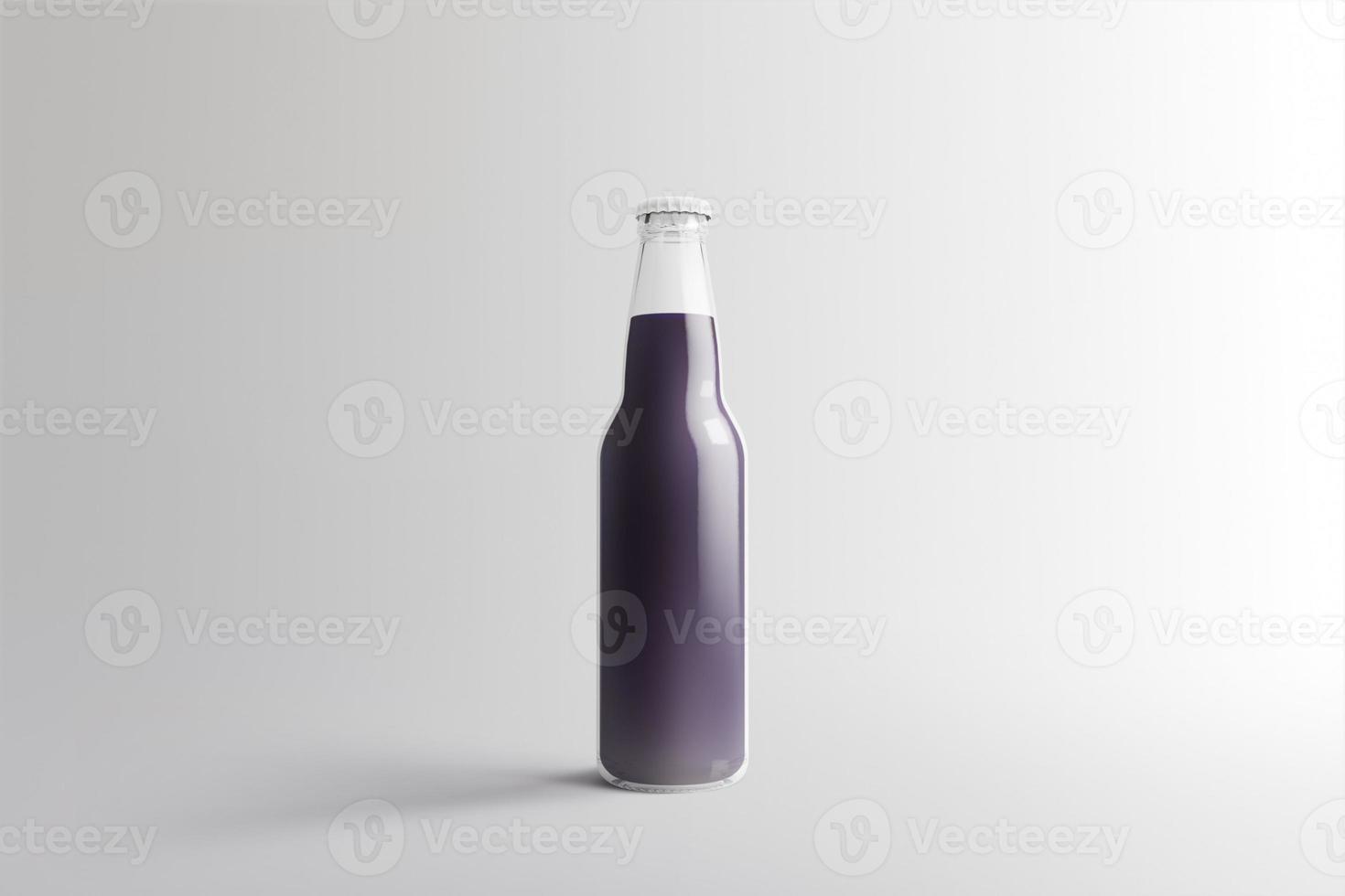 verschillende fruit frisdrank fles, non-alcoholische drank met waterdruppels geïsoleerd op een witte achtergrond. 3D-rendering, geschikt voor uw ontwerpproject. foto