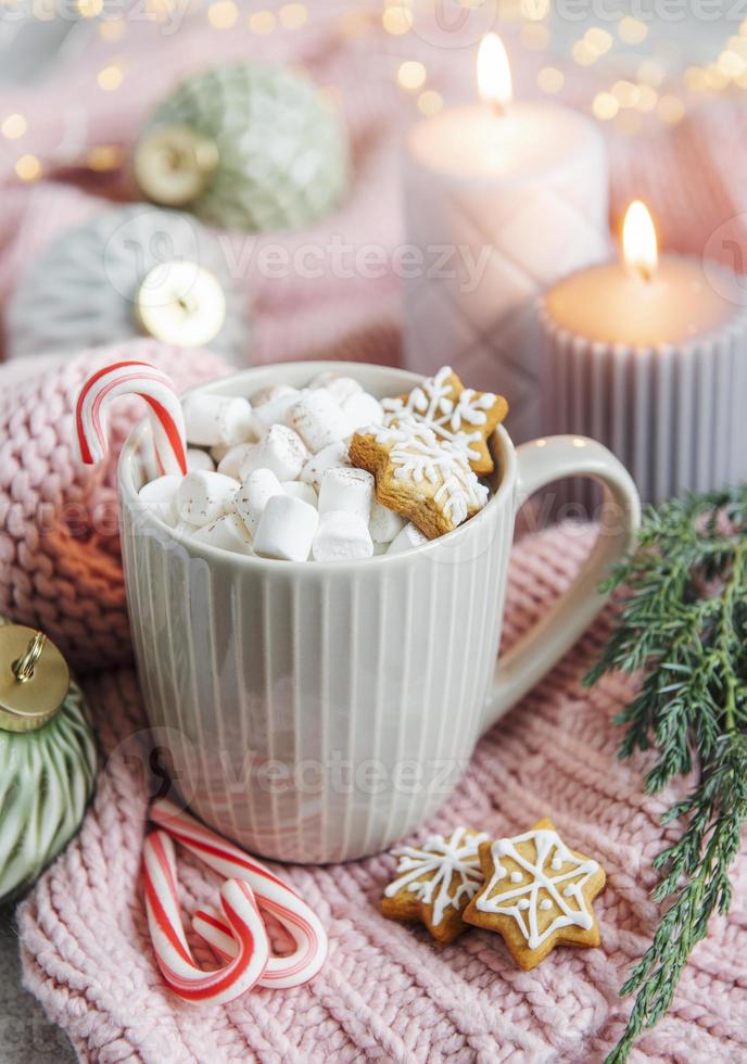 Kerst warme chocolademelk met marshmallow foto