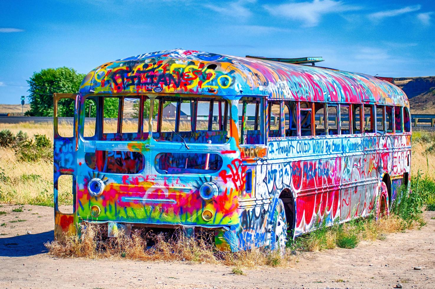 palouse, wa, 2021 - geschilderde pnw schoolbus foto