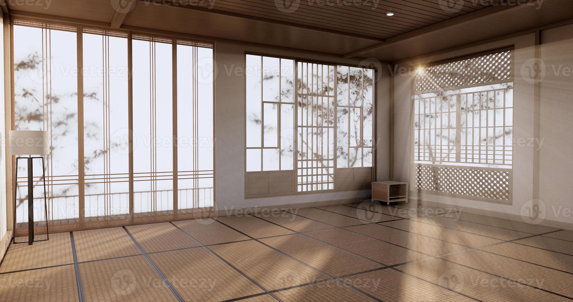 lege kamer, witte kamer, schone moderne kamer, Japanse stijl. 3D-rendering foto