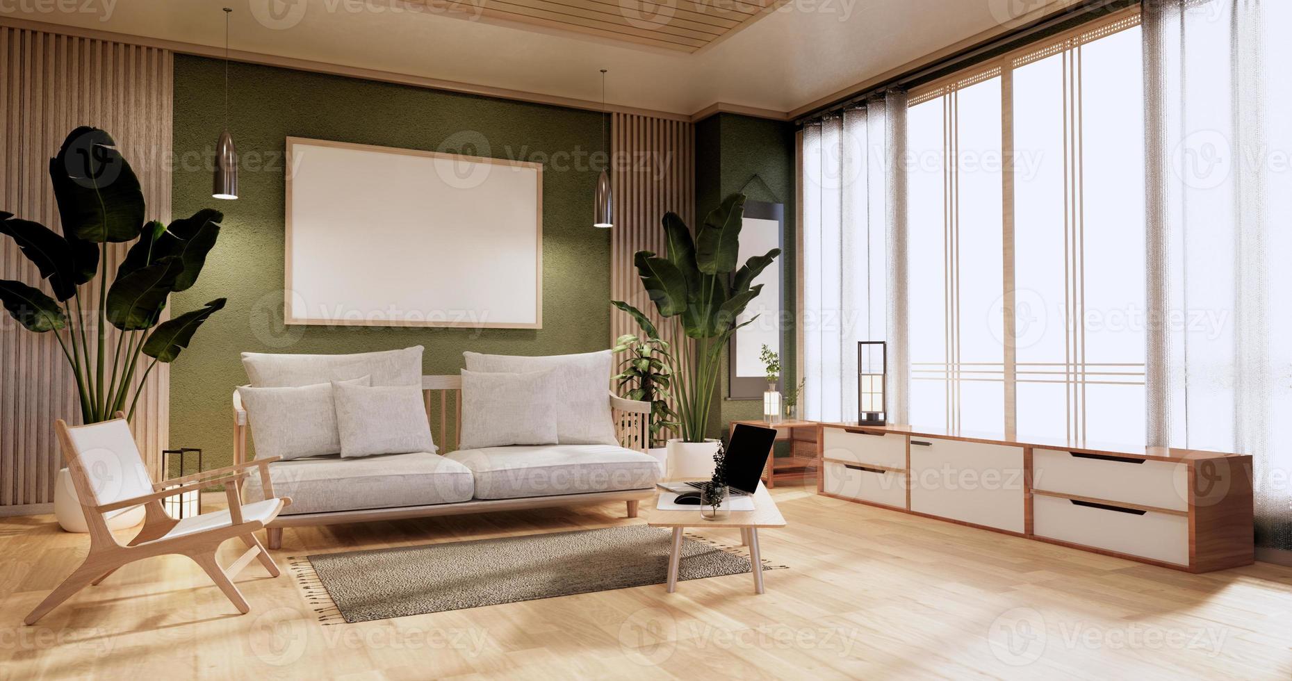 minimale groene woonkamer.3D-rendering foto