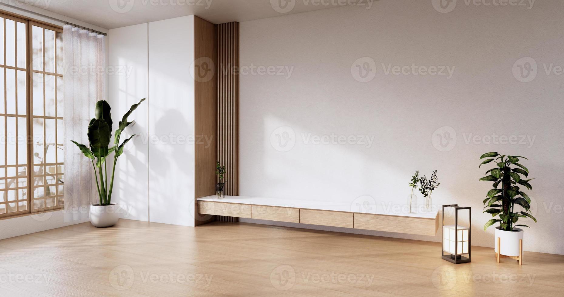 houten kastontwerp op moderne kamer japans.3d-rendering foto