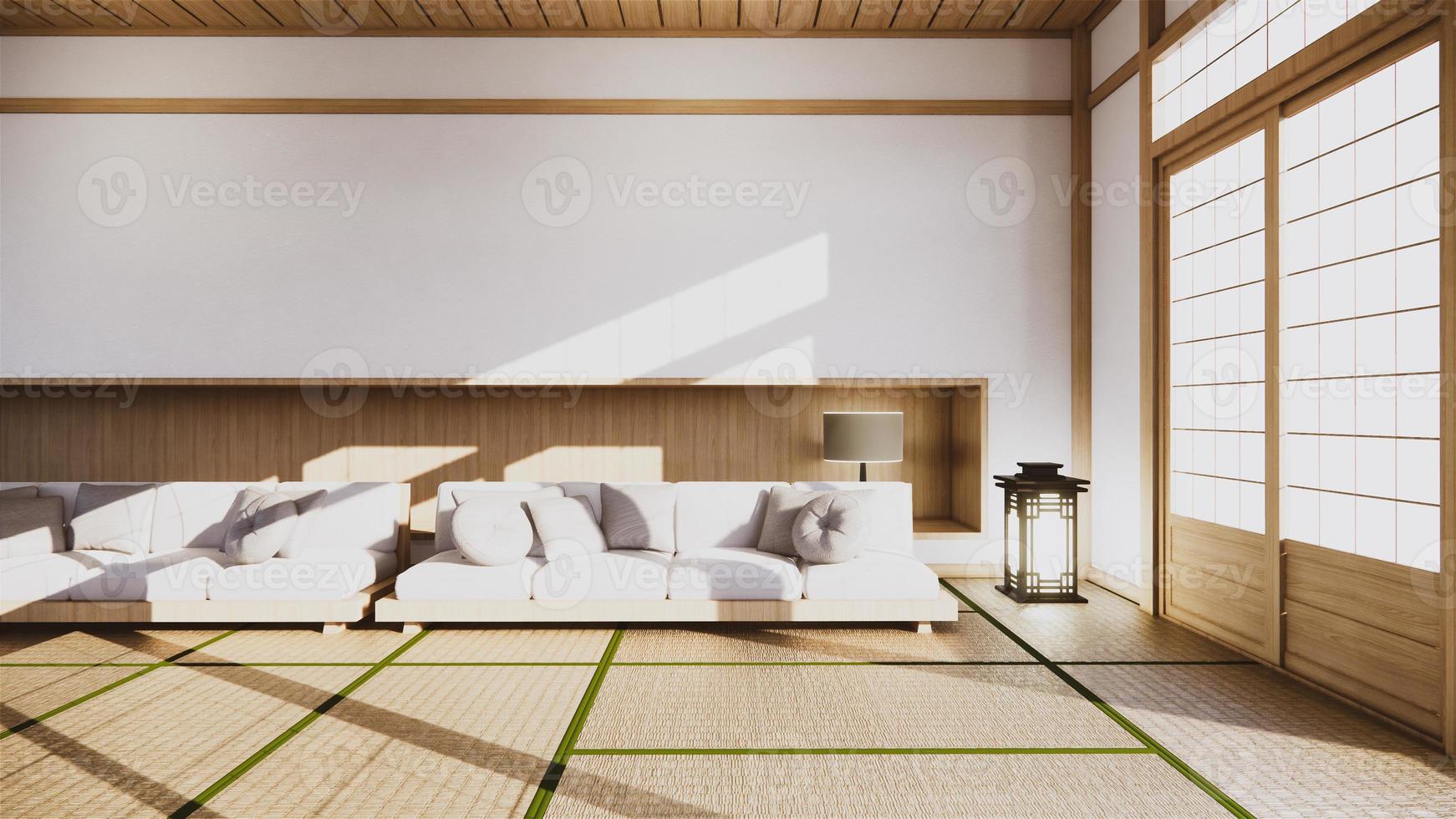 bank Japanse stijl op kamer Japan en de witte achtergrond biedt een venster voor bewerking. 3D-rendering foto