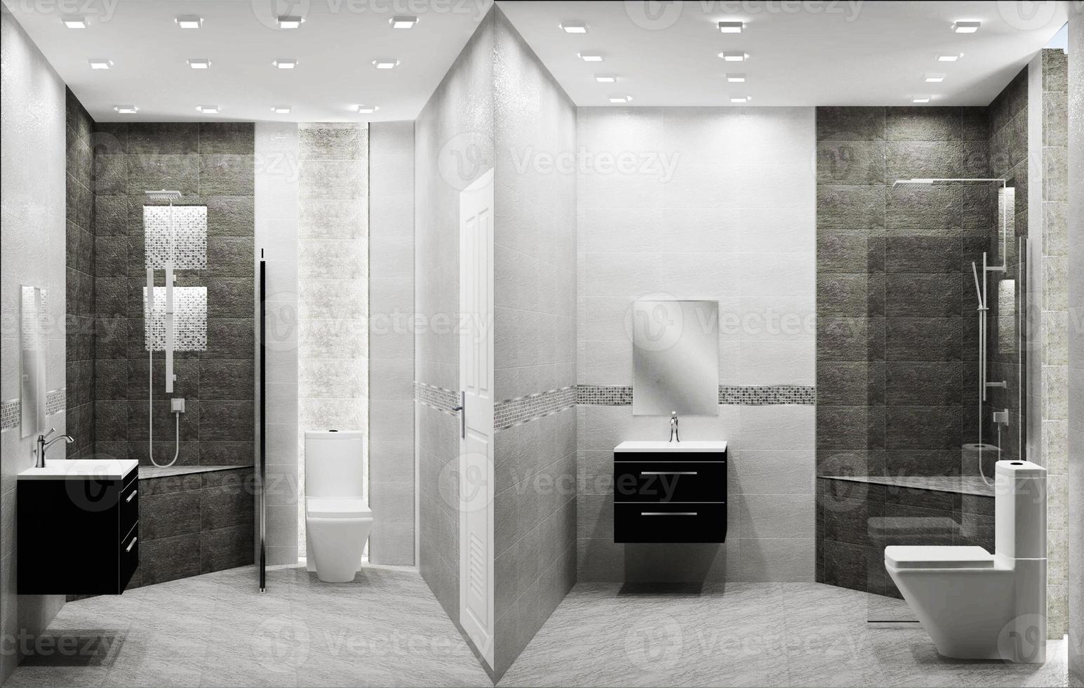 toilet loft-stijl tegels tweekleurig interieurontwerp. 3D-rendering foto