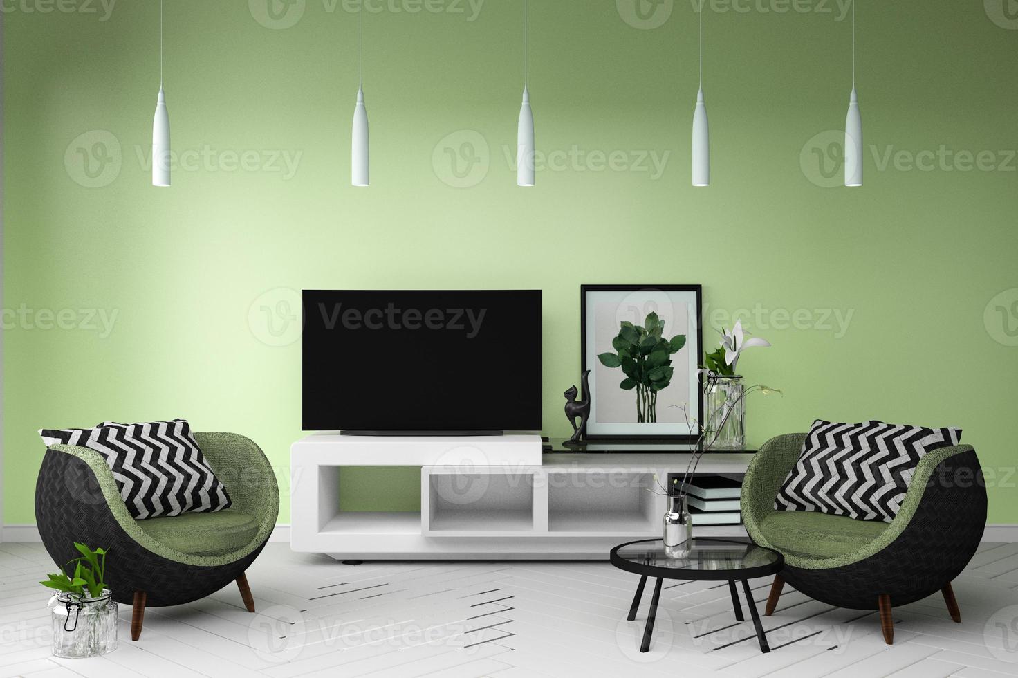 smart tv in living colour full style interieur. 3D-rendering foto
