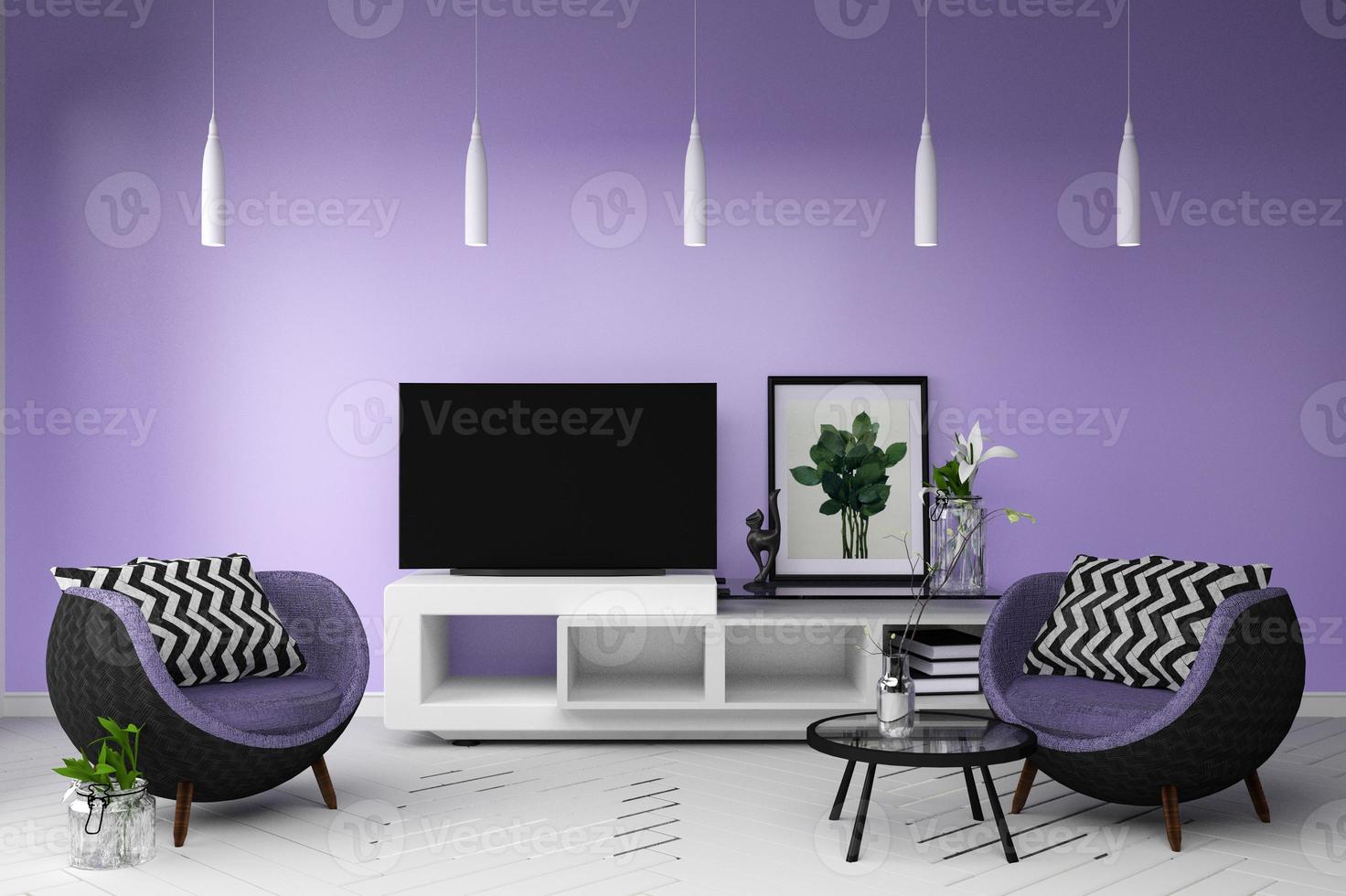 smart tv in living colour full style interieur. 3D-rendering foto