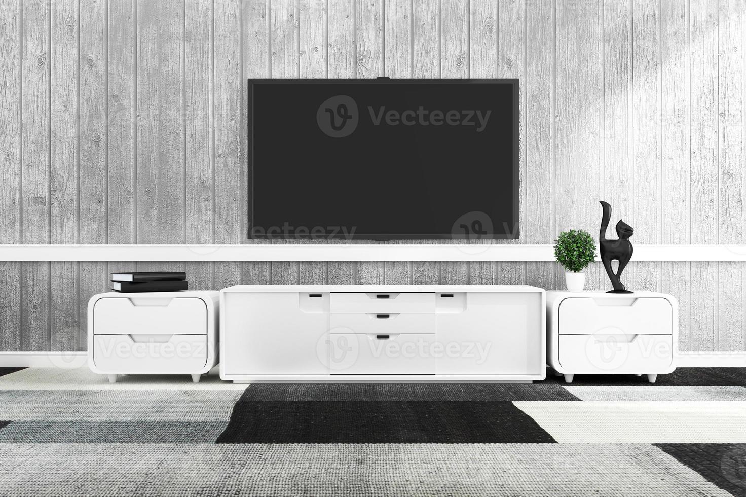 tv in moderne lege ruimte, minimale ontwerpen. 3D-rendering foto