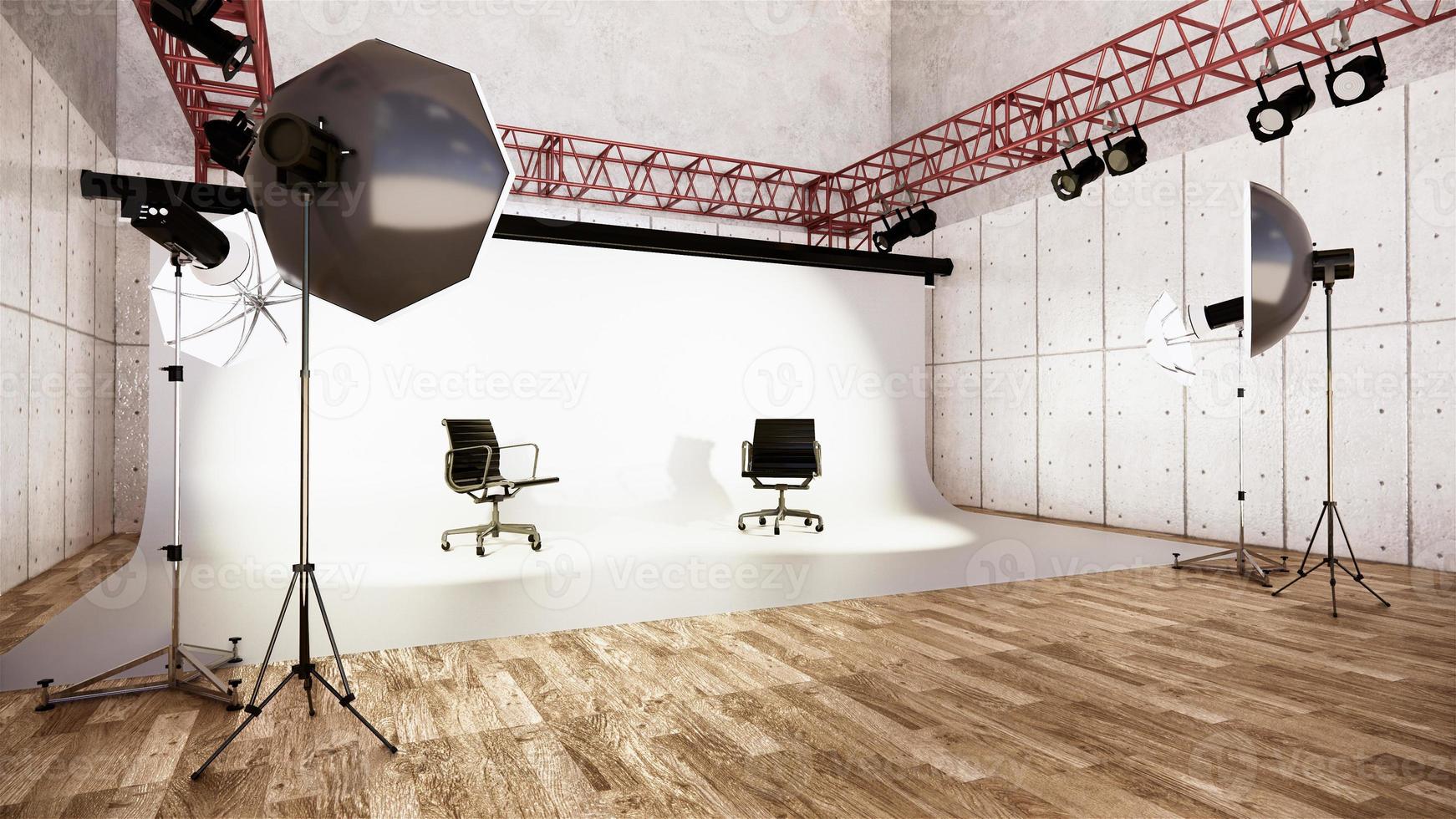 studio - moderne filmstudio met wit scherm. 3D-rendering foto