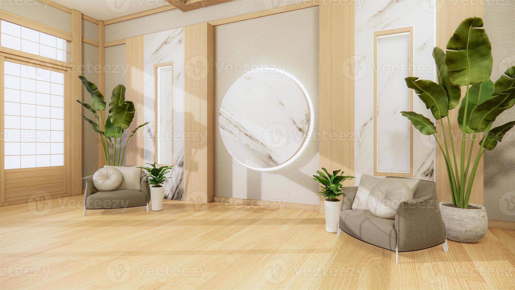bank Japanse stijl op kamer Japan en de witte achtergrond biedt een venster voor bewerking. 3D-rendering foto
