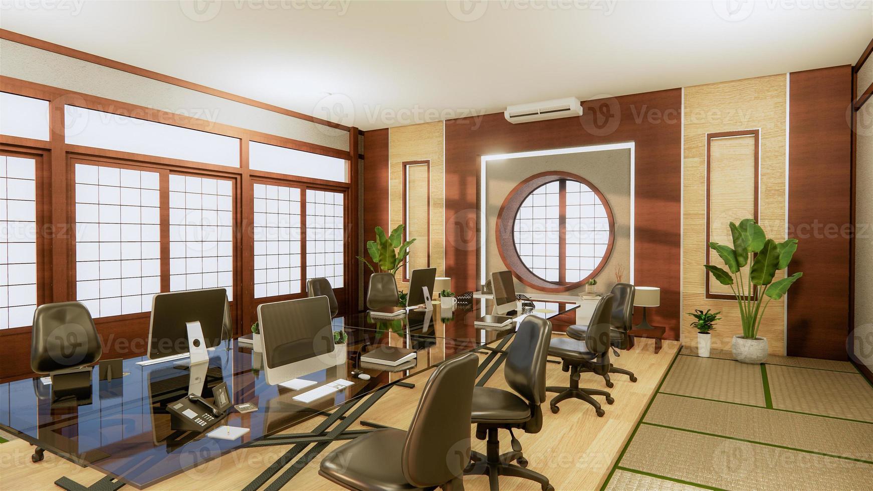 kantoorzaken - mooie vergaderruimte en vergadertafel in japanroom, moderne stijl. 3D-rendering foto