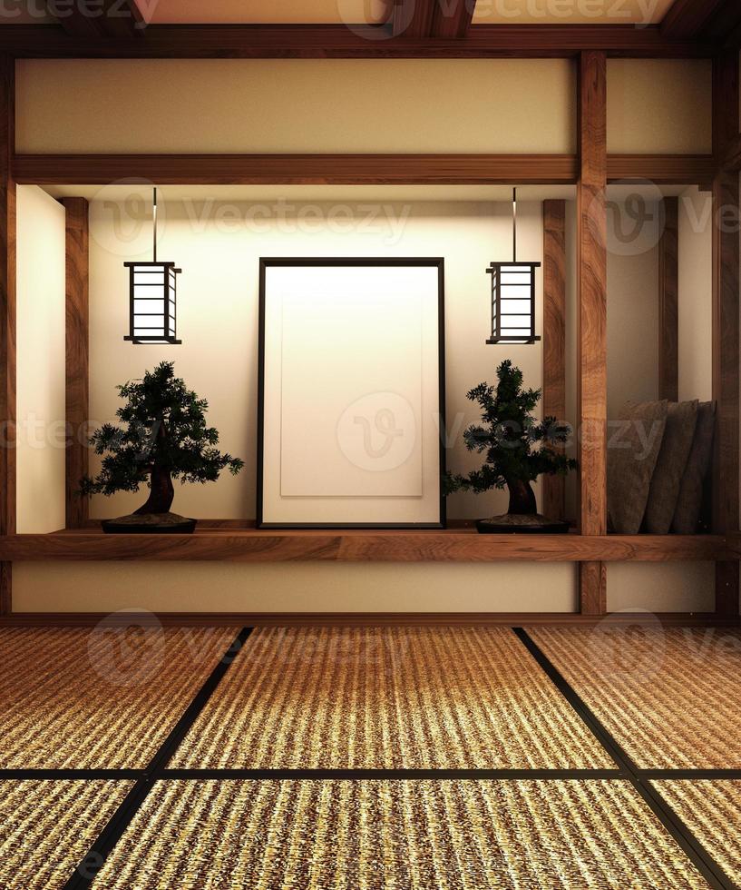 mock-up, speciaal ontworpen in japanse stijl, lege kamer. 3D-rendering foto