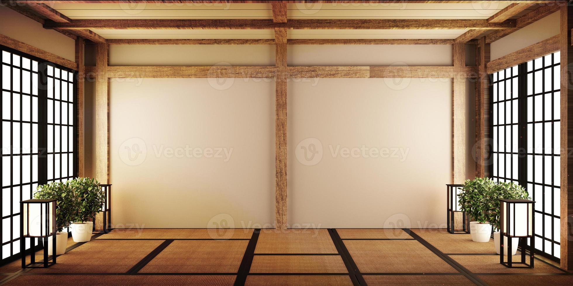 mock-up, japanse tatami-mat met lege kamer die de mooiste ontwerpt. 3D-rendering foto