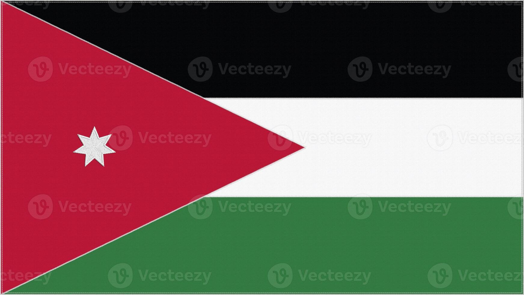 Jordanië borduurwerk vlag. embleem gestikt kleding stof. geborduurd jas van armen. land symbool textiel achtergrond. foto
