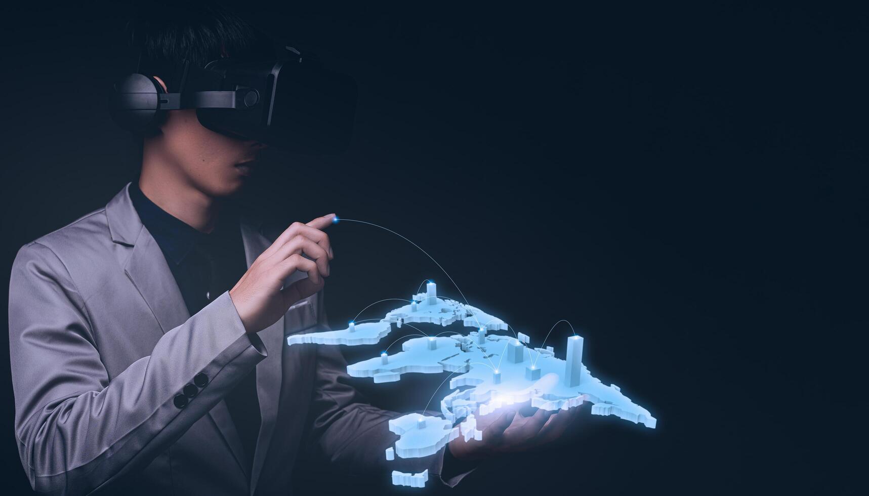 vr-bril virtueel globaal toon stadsplan 3D-verbinding zaken doen online metaverse foto