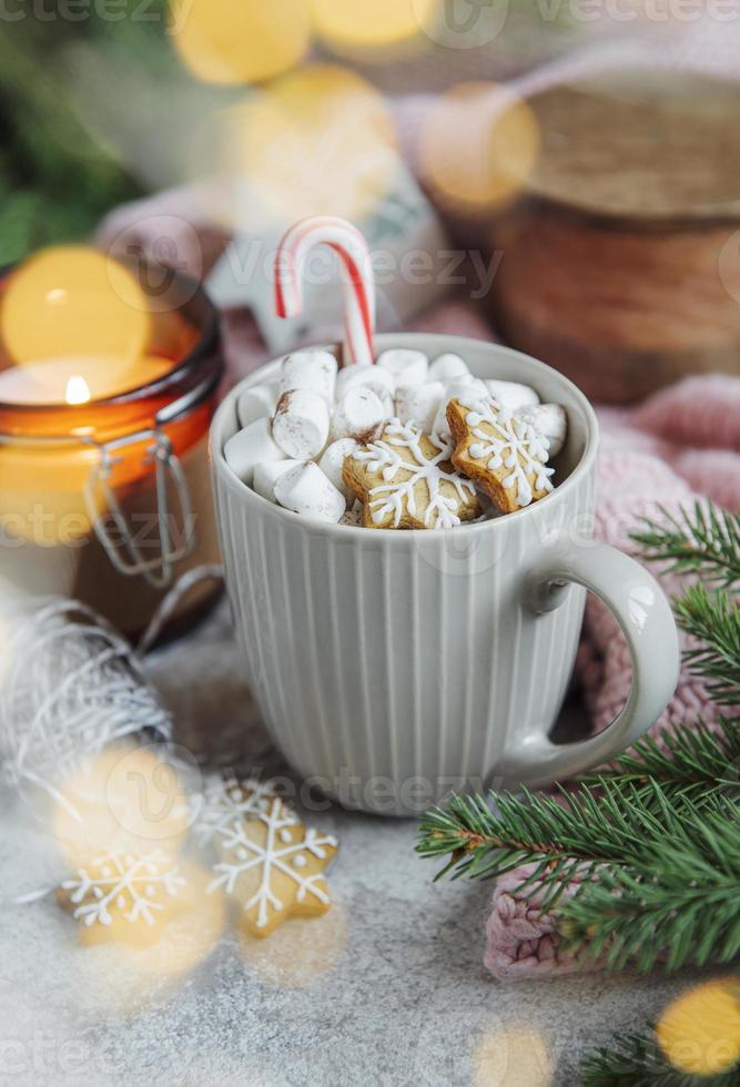 Kerst warme chocolademelk met marshmallow foto