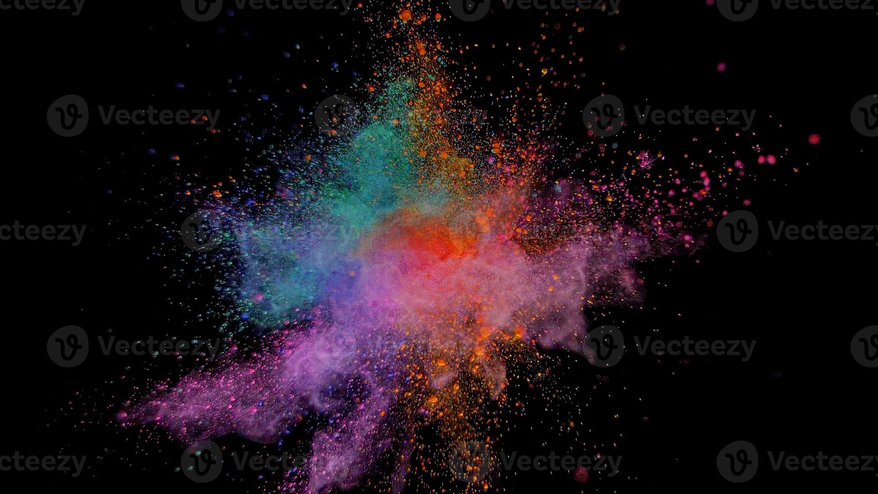 kleurrijke poederexplosie gekleurde wolkenstof exploderen op zwart foto