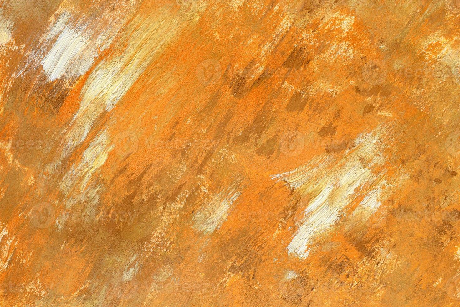 abstracte licht oranje natuurlijke acryl inkt kunst geschilderd golf textuur met penseelstreek marmer moderne vloeistof mengen patroon op oranje. foto