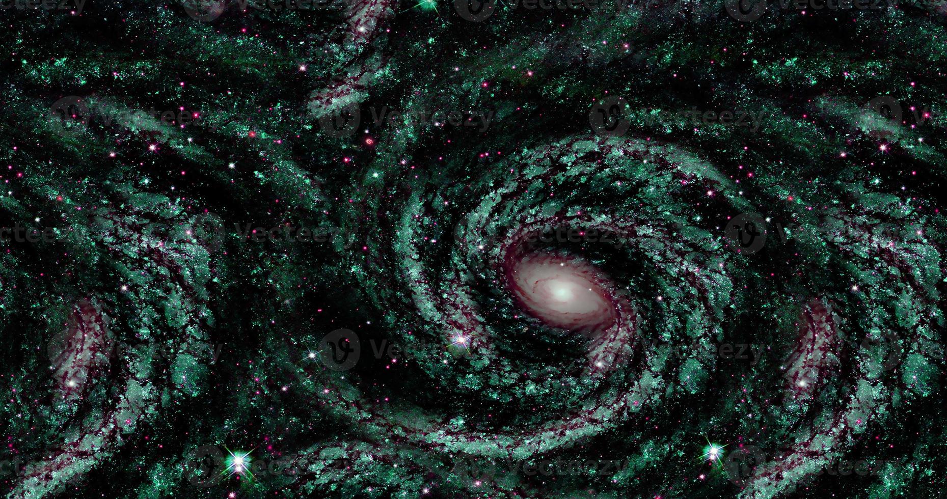 de achtergrond van abstracte sterrenstelsels met sterren en planeten met abstracte motieven in groene ruimtes van het nachtlichtuniversum foto