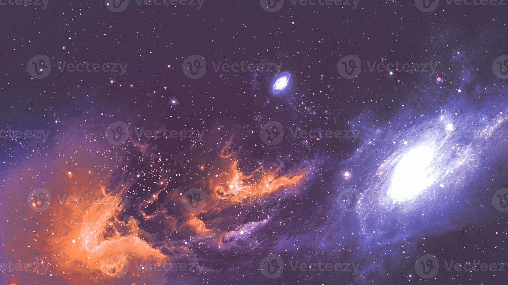 oneindige mooie kosmos donkerblauwe en oranje achtergrond met nevel, cluster van sterren in de ruimte. schoonheid van eindeloze universum gevulde sterren.kosmische kunst, science fiction behang foto