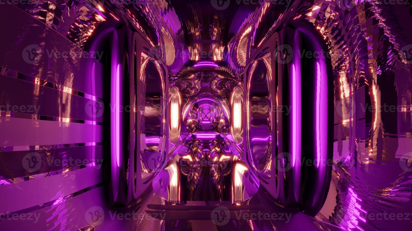 3d illustratie van 4k paarse reflecterende tunnel foto