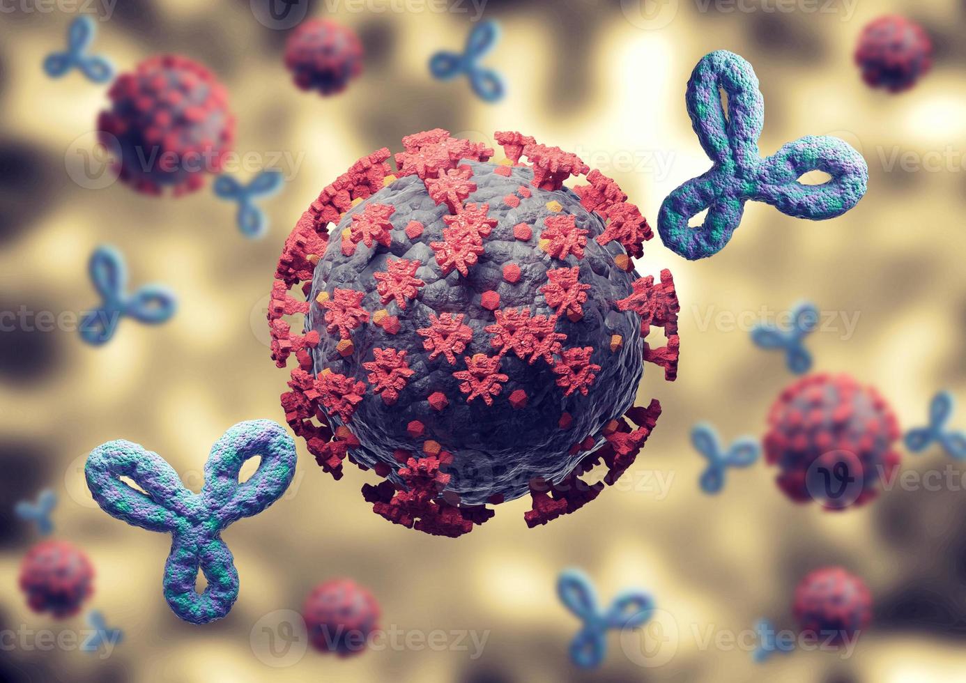 immuunrespons tegen coronavirus en covid-19. antilichamen geactiveerd door vaccin, aanvallende virussen in het menselijk lichaam foto