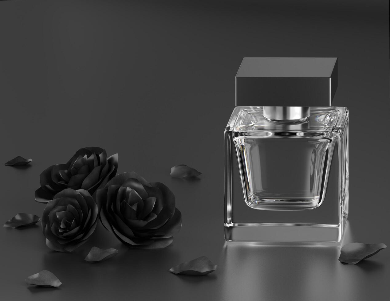 parfum vector afdrukken. zwarte fles haute couture, schoonheid stijlvolle illustratie. aroma vloeistof. cosmetische geur foto