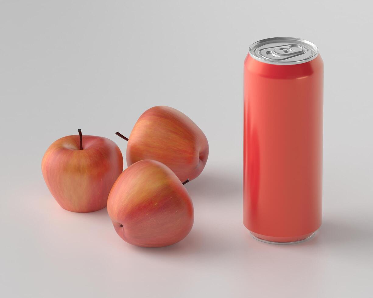 een blikje gebruikt voor het bevatten van appelsap met appel foto
