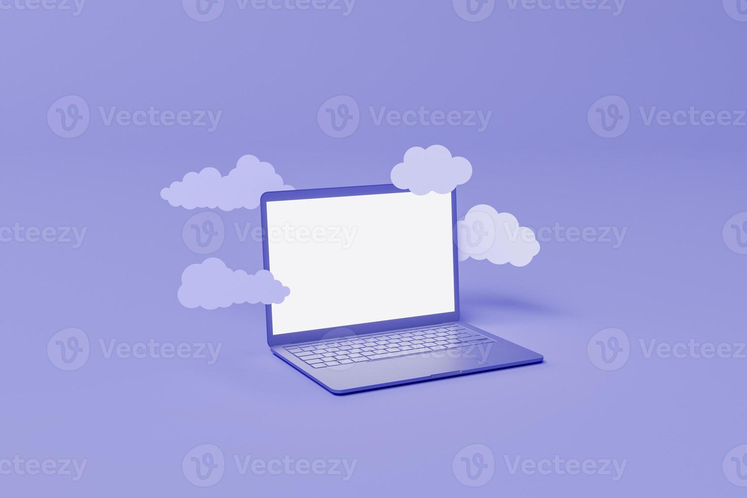 minimale laptop met platte wolken die rondzweven foto