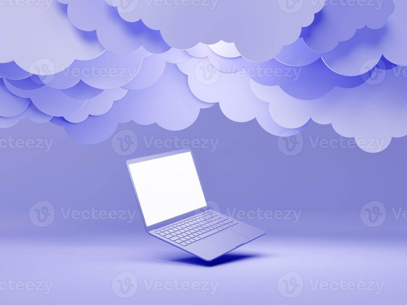 minimale laptop met platte wolken bovenop foto