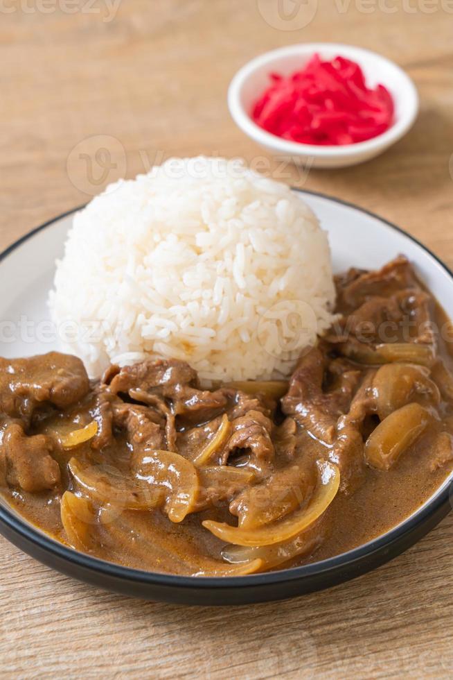 gesneden rundvlees curry rijst foto
