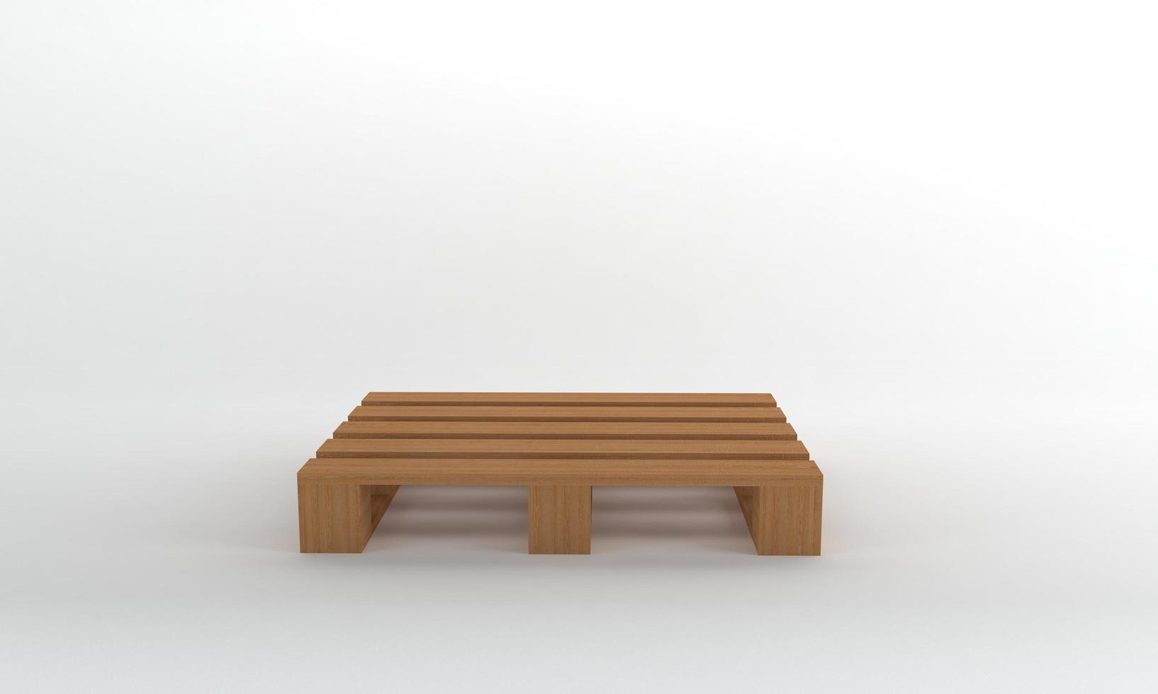 vooraanzicht houten pallet geïsoleerd op een witte achtergrond, 3D-rendering foto