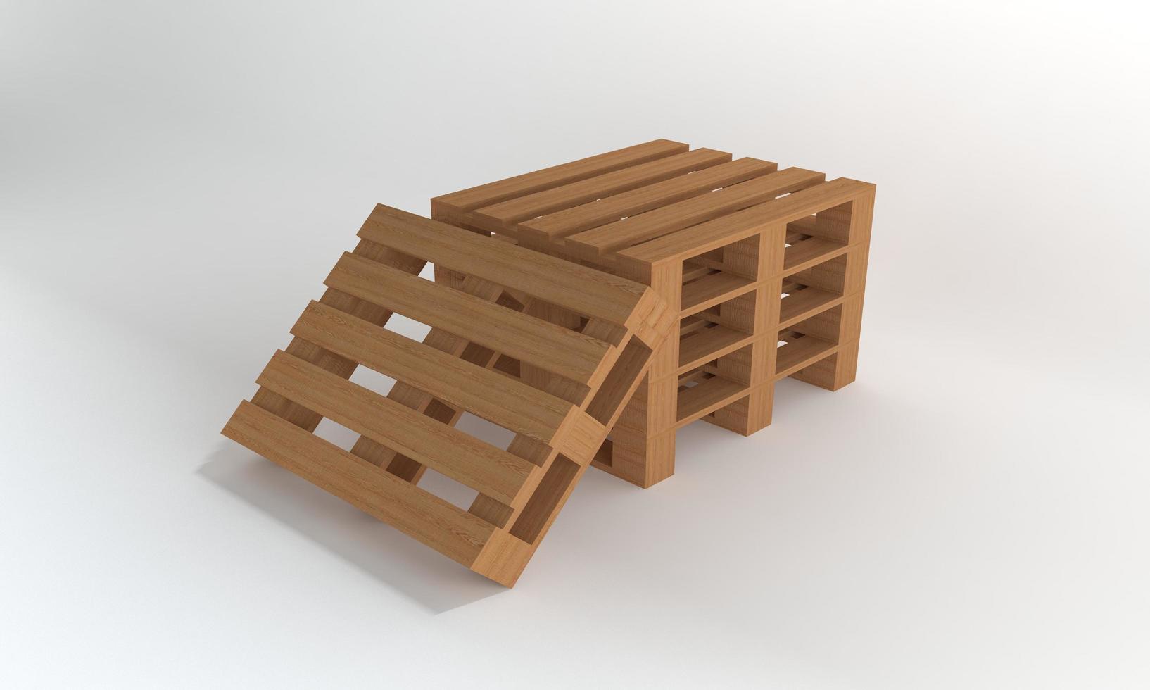 stapel houten pallet geïsoleerd op een witte achtergrond, 3D-rendering foto