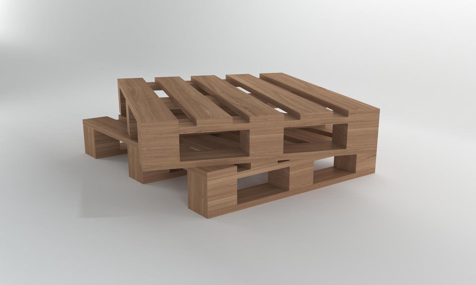 stapel houten pallet geïsoleerd op een witte achtergrond, 3D-rendering foto