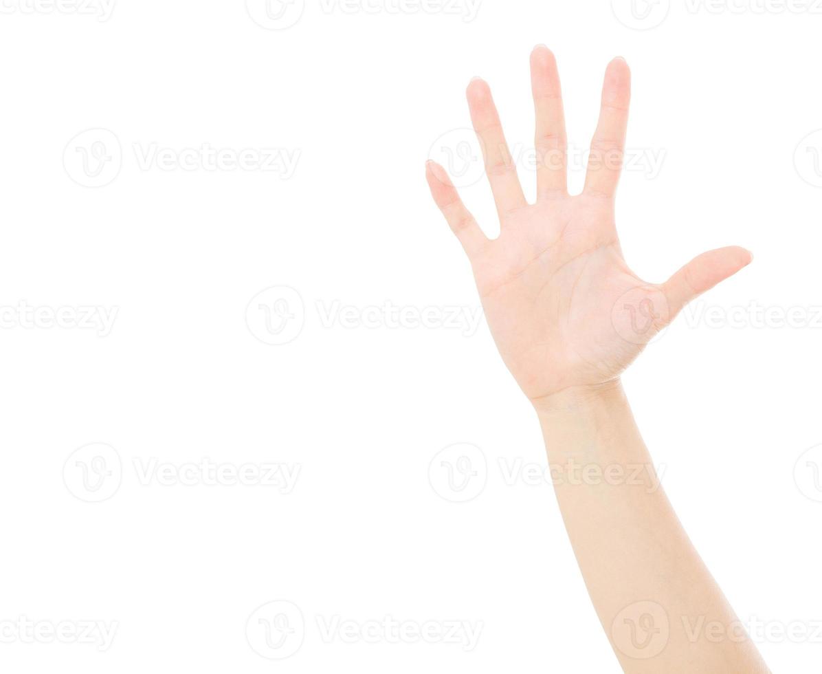 Aziatische, Koreaanse hand geïsoleerd op white.voting hand. spotten. ruimte kopiëren. sjabloon. blanco. foto