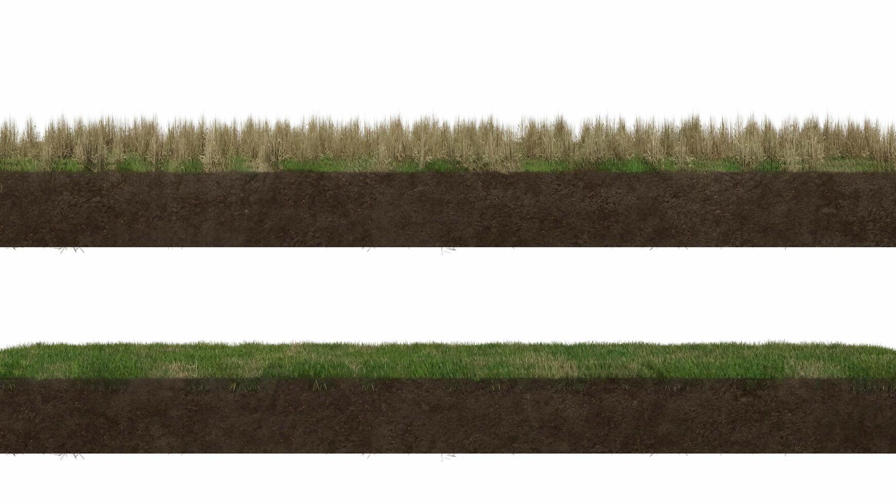 abstracte achtergrond van mockup terreinvloer met vuil en gras, 3D-afbeelding weergave foto