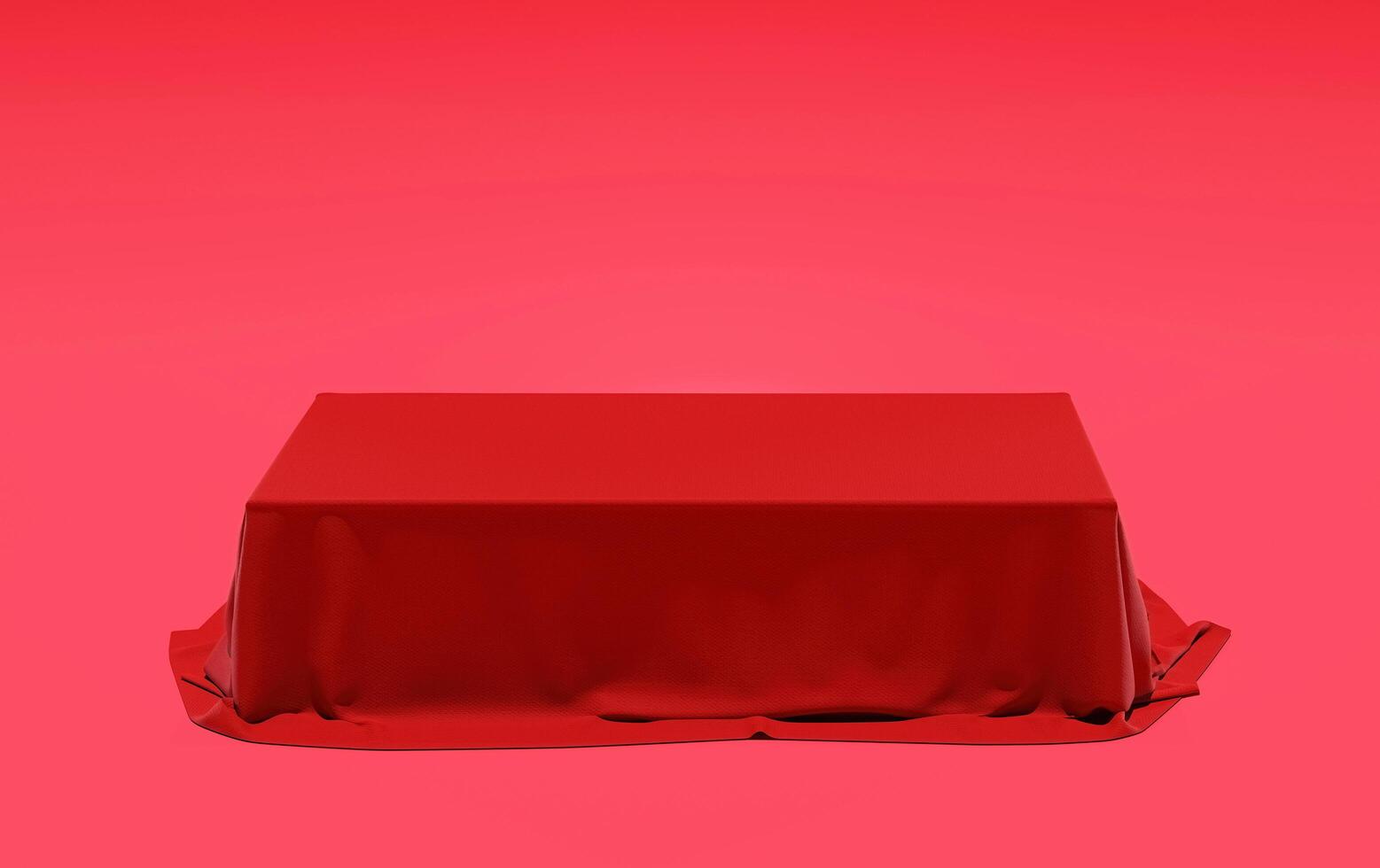 abstracte achtergrond rood mysterie object podium cover met stof textuur materiaal, 3d illustratie rendering foto