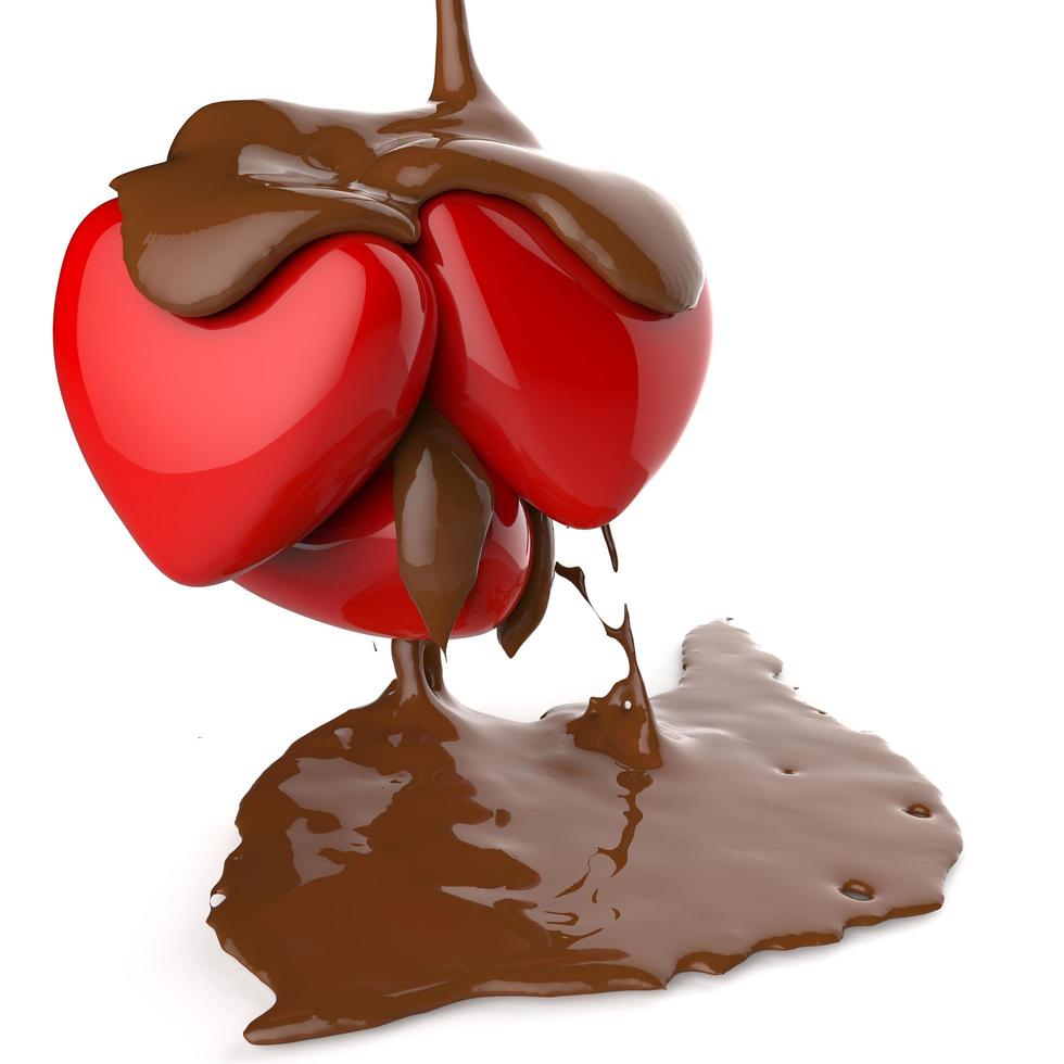close-up chocoladesiroop lekt over hartvormsymbool foto
