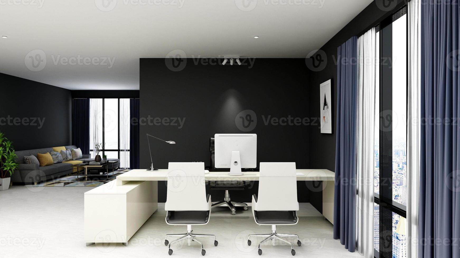 3d render kantoorontwerp - mockup voor binnenmuur van de managerkamer foto