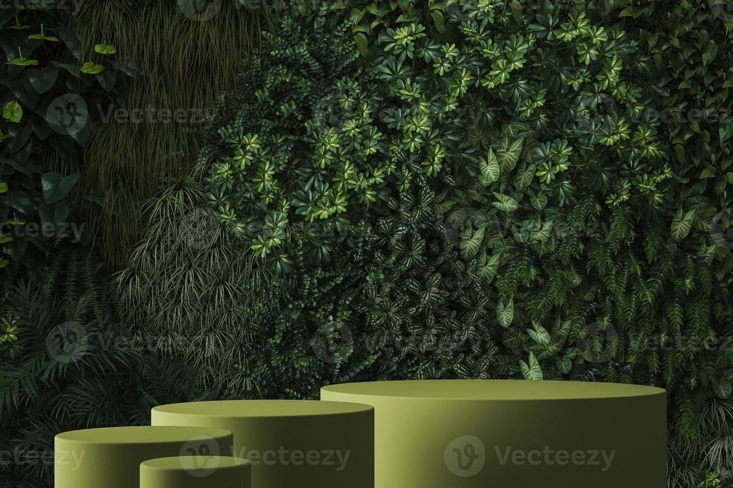 abstract groen podium voor groene muur, mockup voor de presentatie van natuurlijke producten. 3D-rendering foto