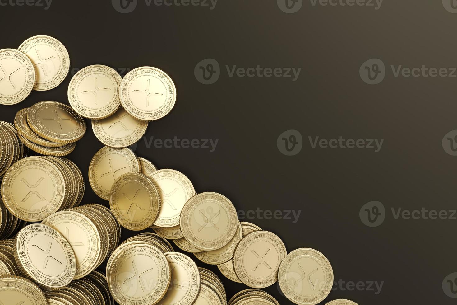 mockup stapel rimpel gouden munten. voor crypto-valutamarkt, bevordering van tokenuitwisseling, reclamedoeleinden. 3D-rendering foto