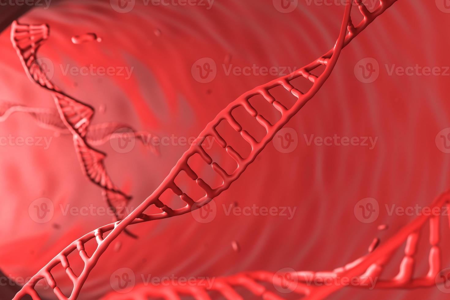 rood chromosoom op rode achtergrond, abstracte achtergrond voor wetenschap of medisch. 3D-rendering foto