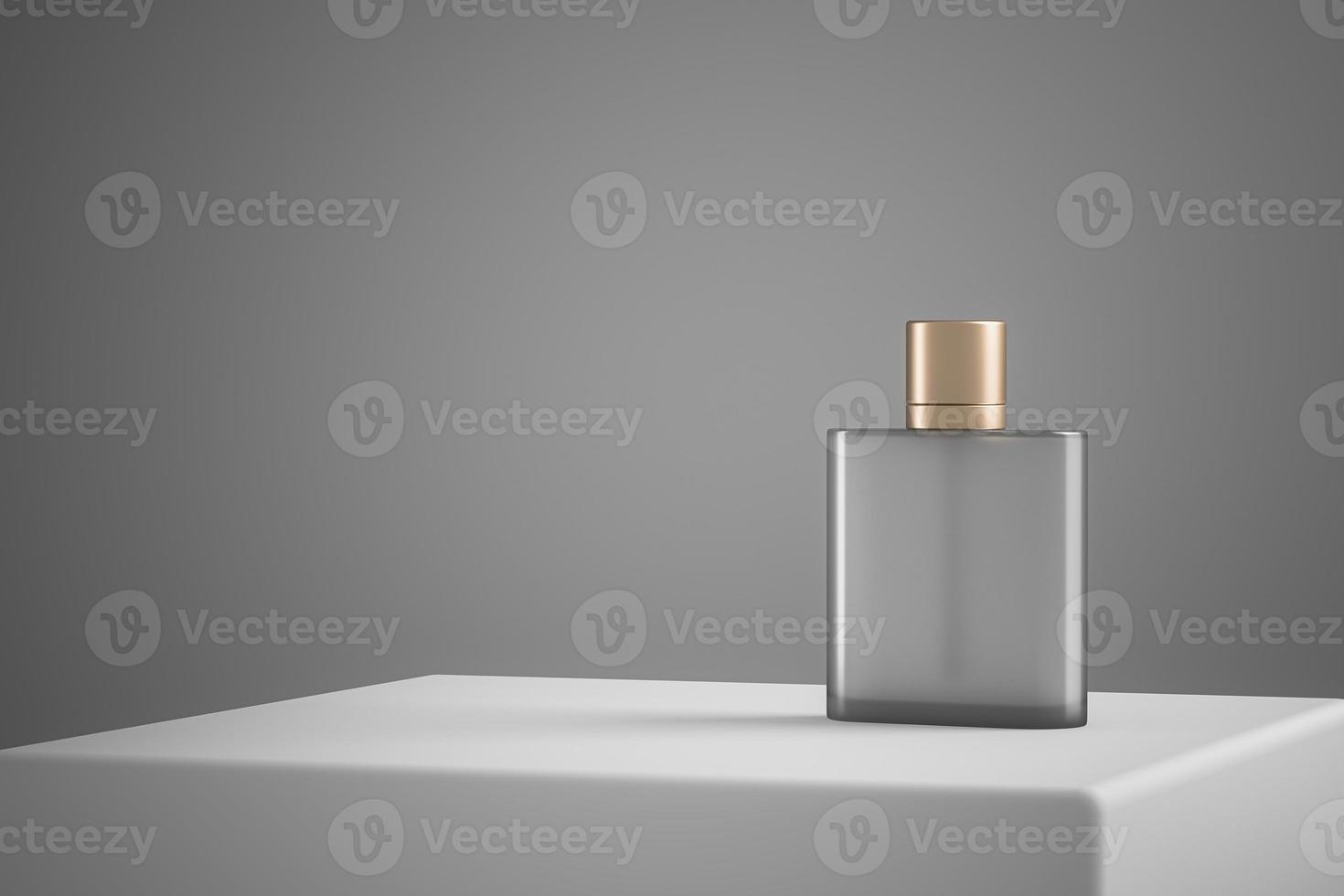 mockup duidelijke cosmetische flessen op wit podium foto