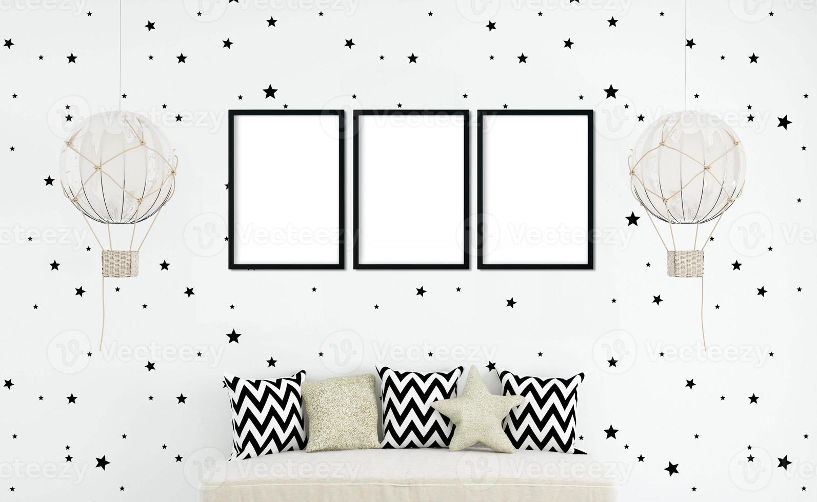 boom zwart frame mockup in kinderkamer foto