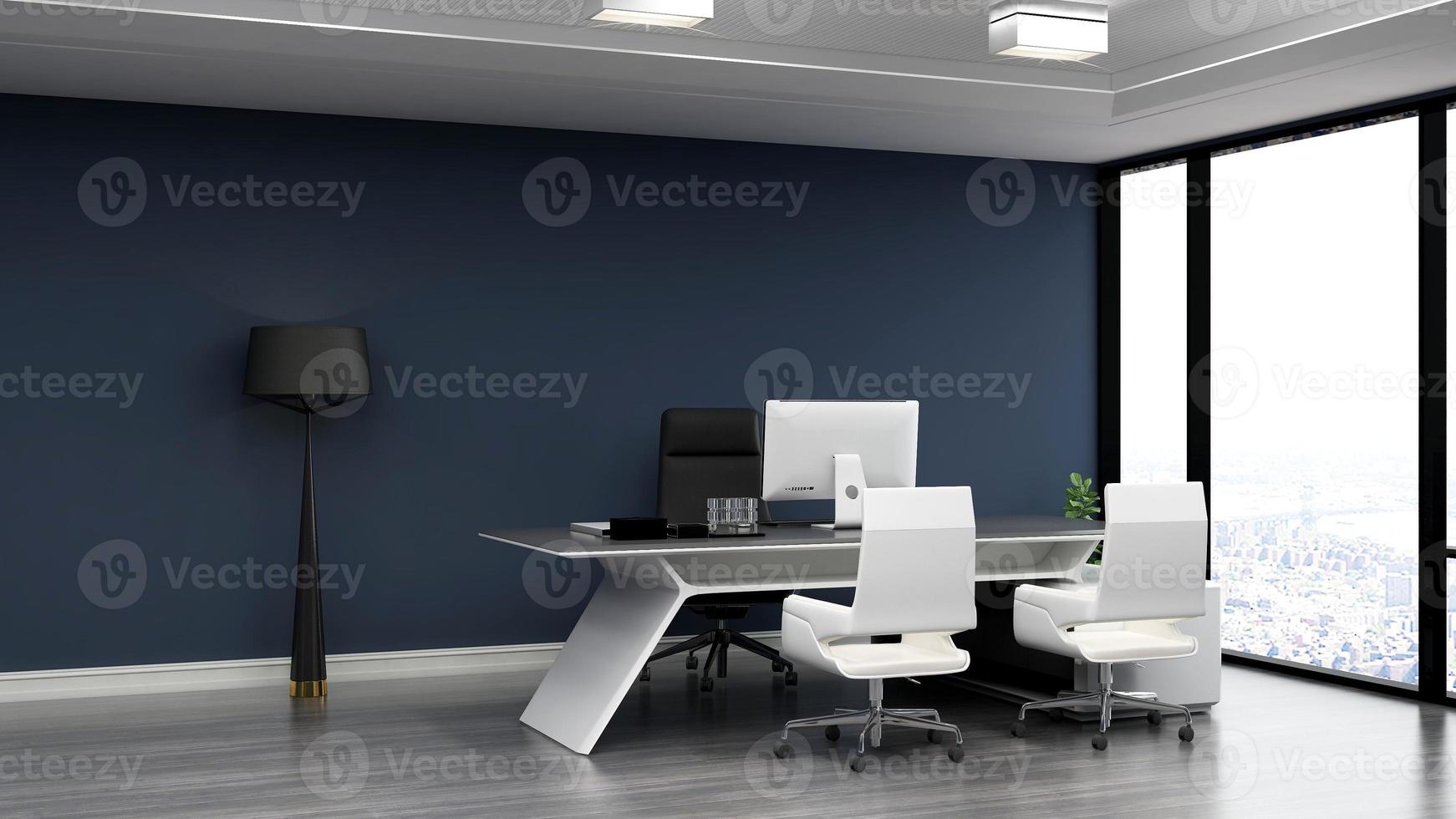 3d render moderne business office manager kamer met 3d design interieur voor mockup met bedrijfsmuurlogo foto