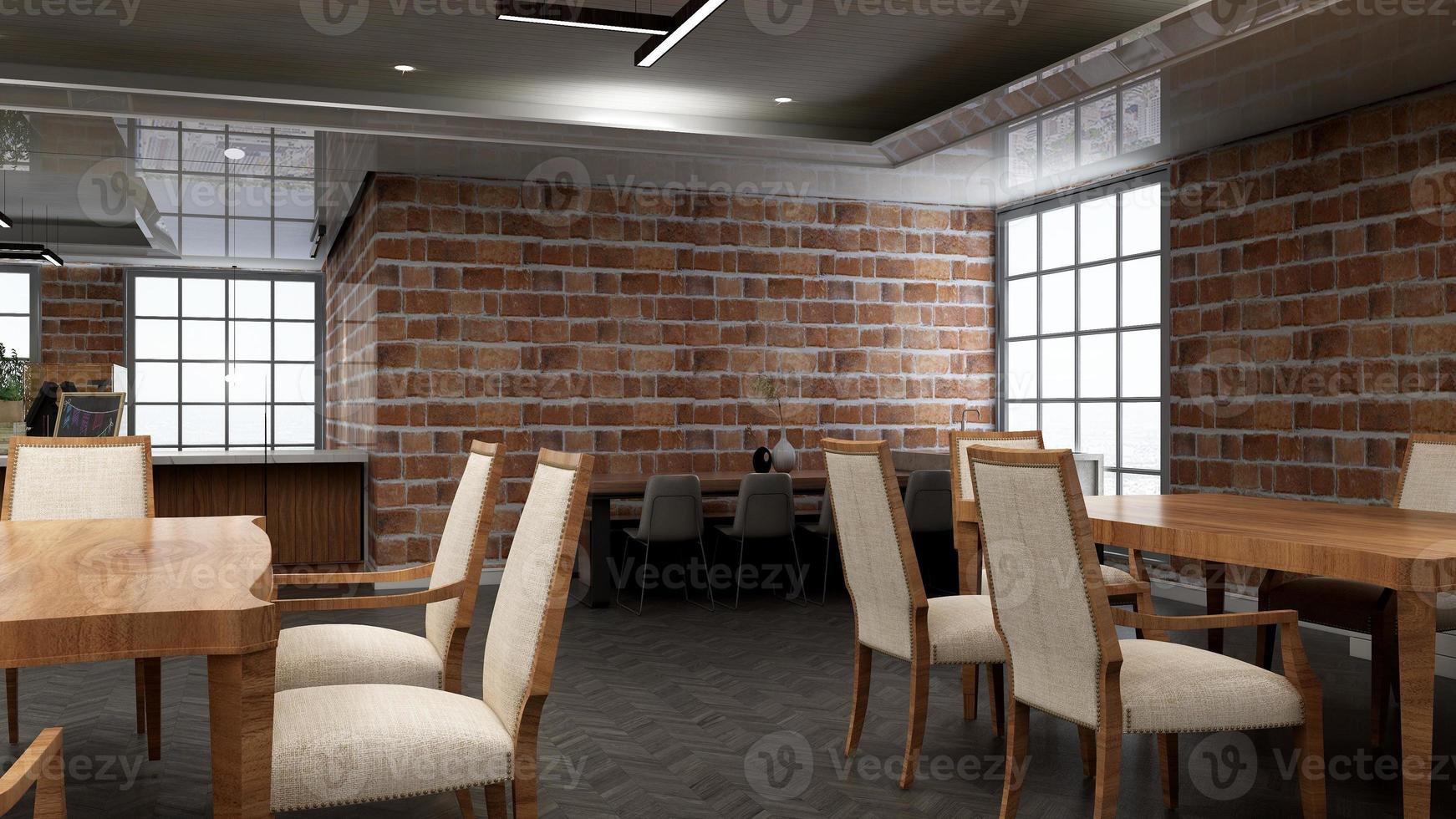 3d render restaurant of café voor logo mockup met bakstenen muur foto